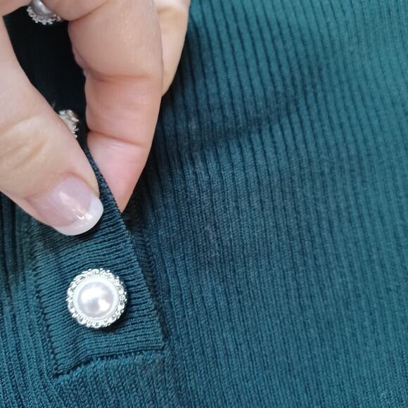 House of Harlow Ribbed Knit Collared Henley Midi Dress Evergreen S NWT - Picture 8 of 13